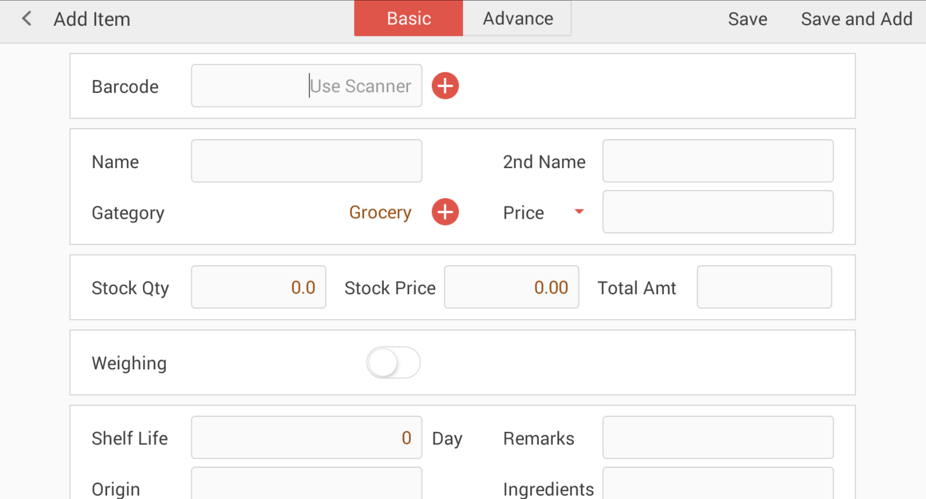 JET Retail Add Item screen